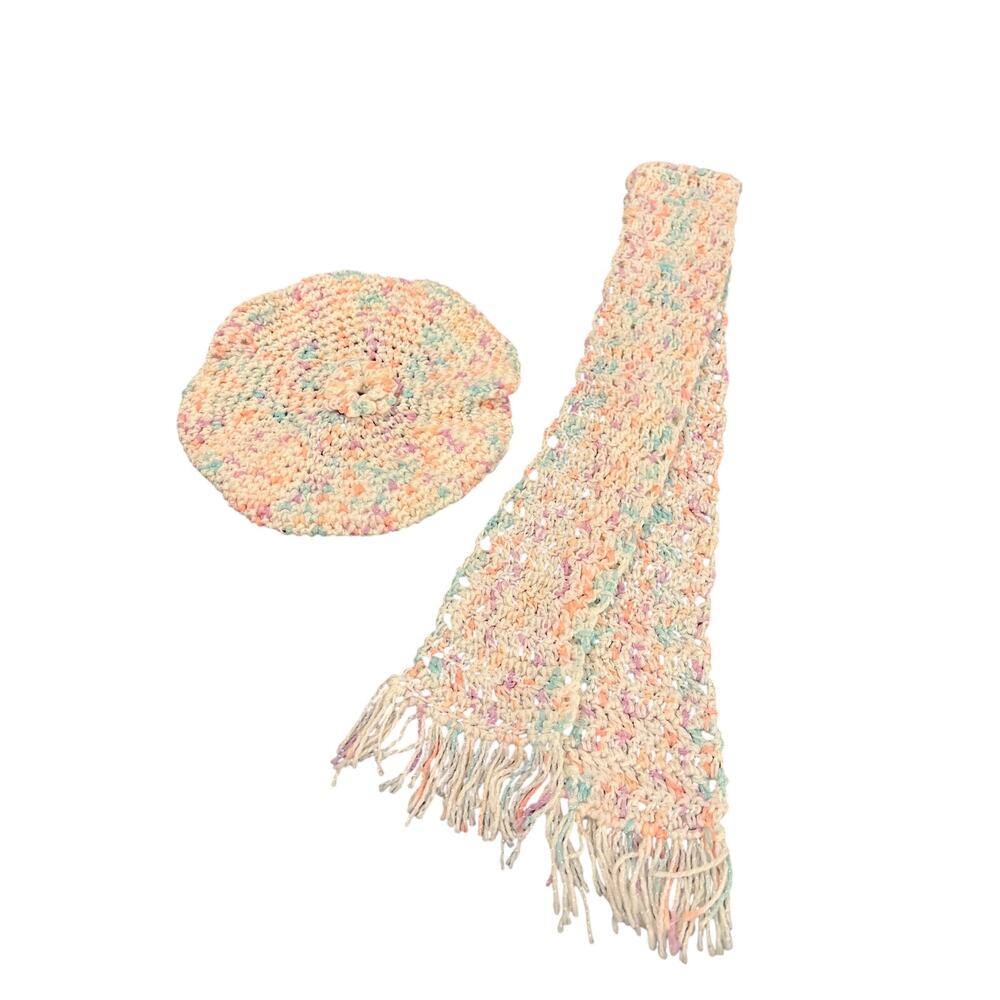 Handmade Crocheted Beret & Scarf Set Little Girls 4-6X